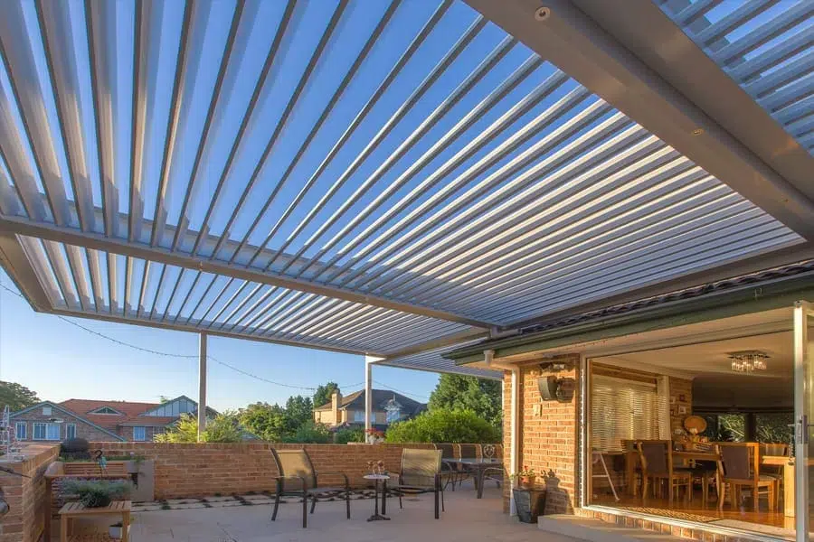 Pennant Hills pergola by dusk, under a stunning deep blue sky.
