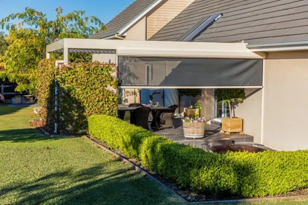 Wilton pergola with UV protection from the Ziptrak outdoor blind.