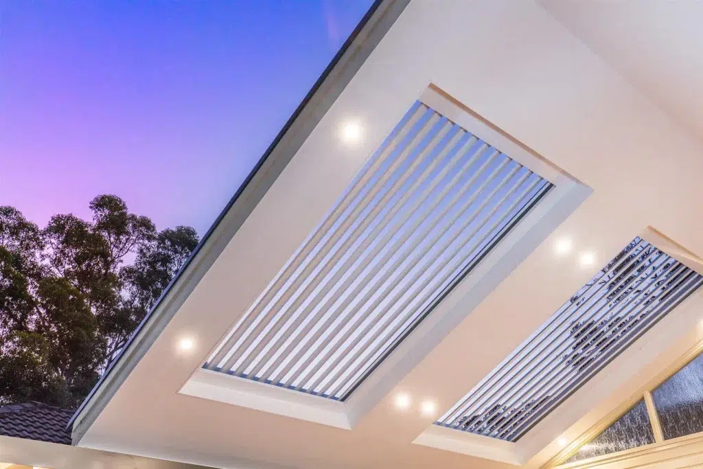 Roof louvres installed into custom gable roof frame.