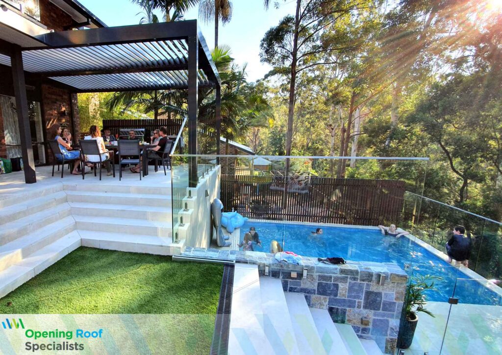 Opening Roof in backyard near poolside.