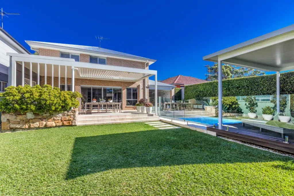 Backyard in Gymea Bay with an opening roof pergola