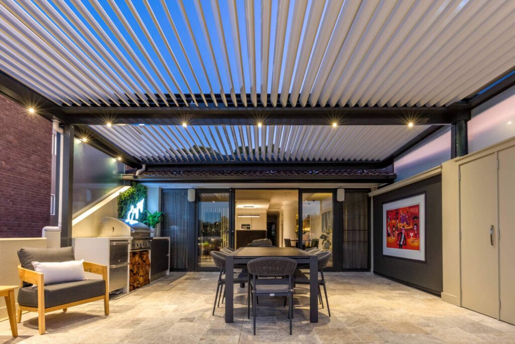 Abbotsford pergola with LED lights.