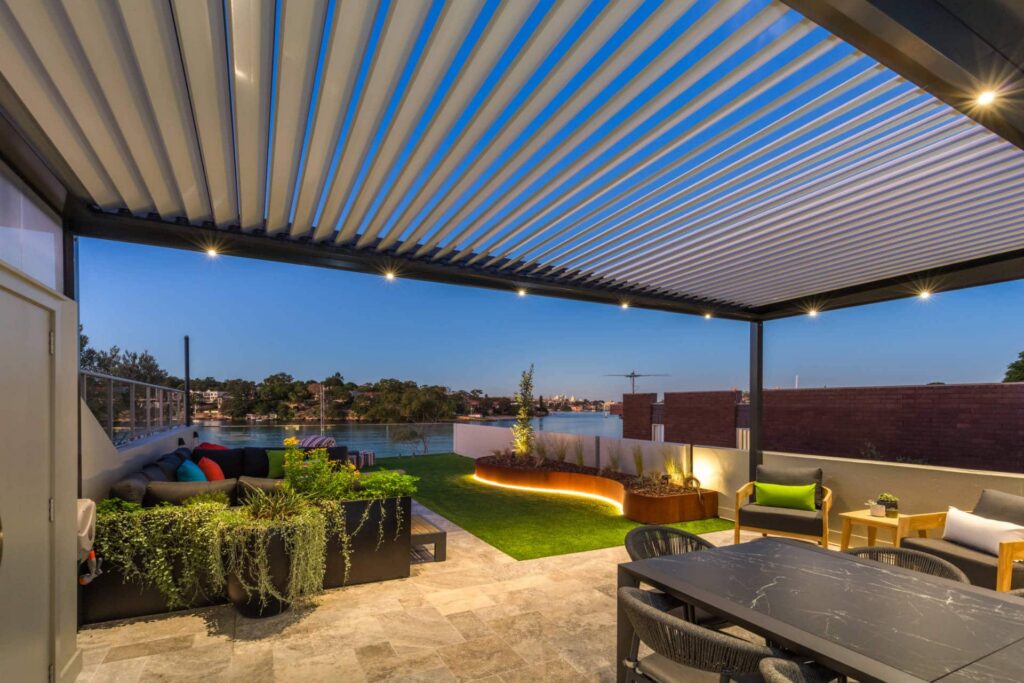 Close up of Abbotsford pergola roof louvres.