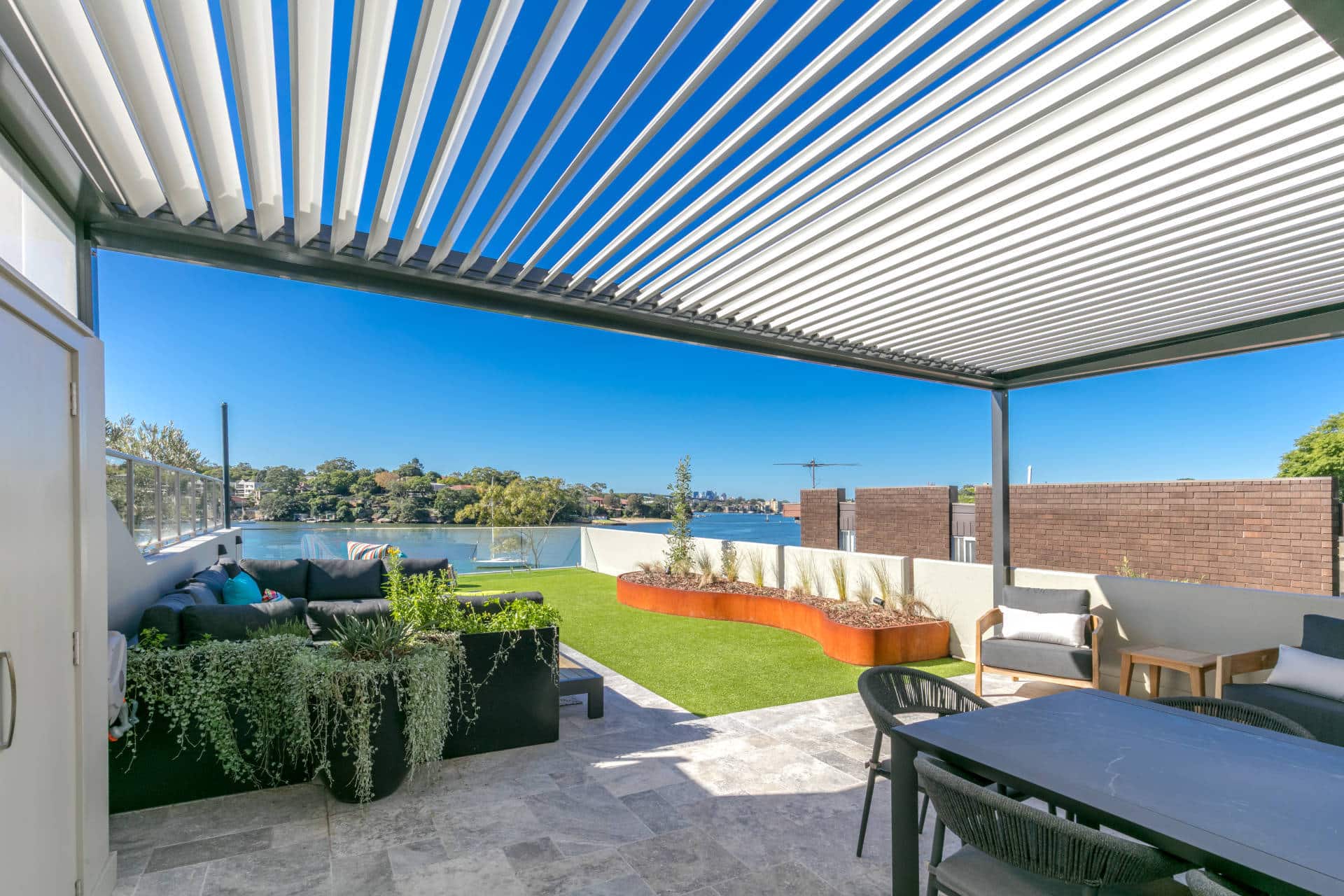 Open louvres on the Abbotsford pergola.