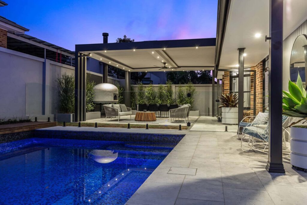 Bella Vista pergola next to pool.