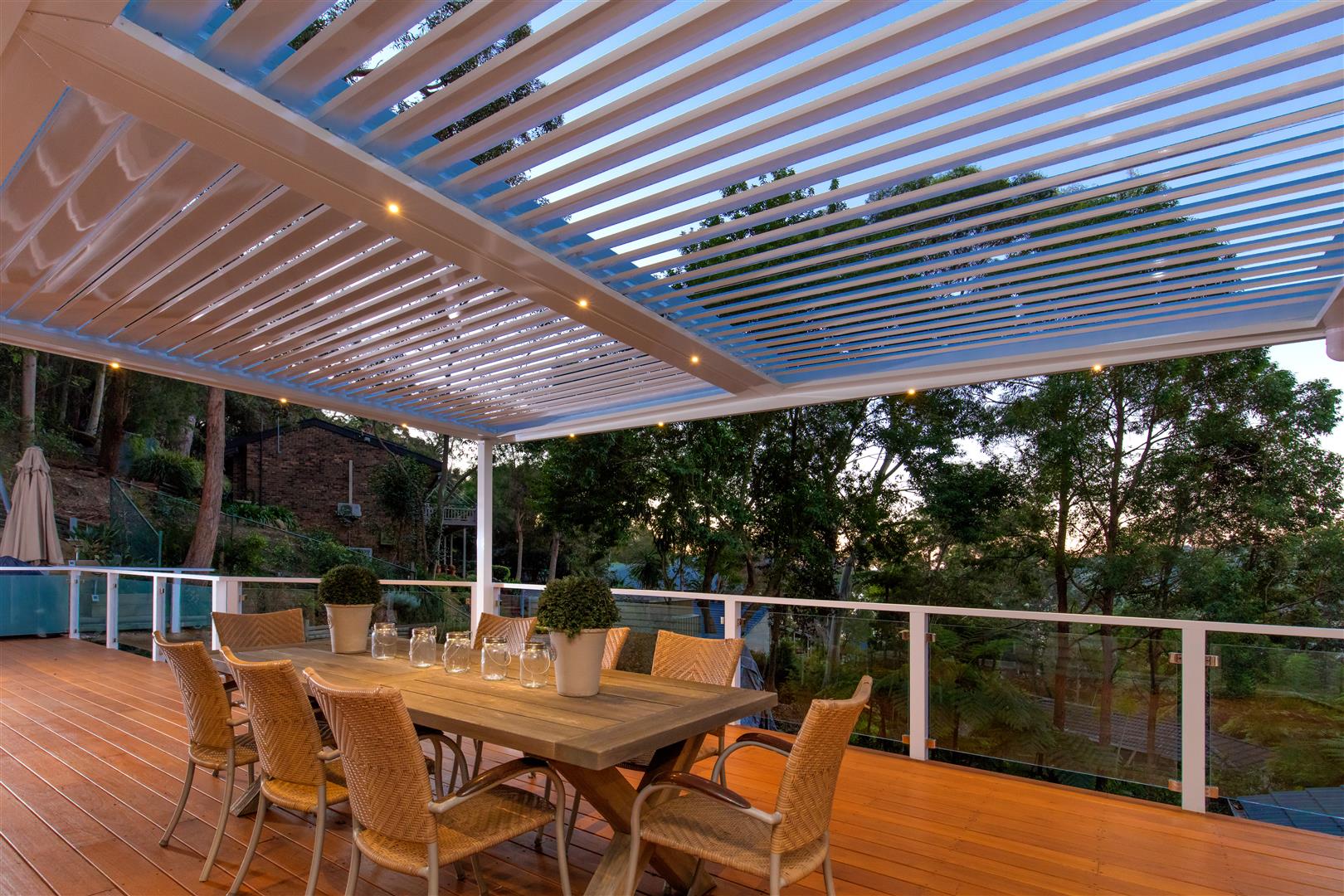 Bayview pergola with open roof louvres.
