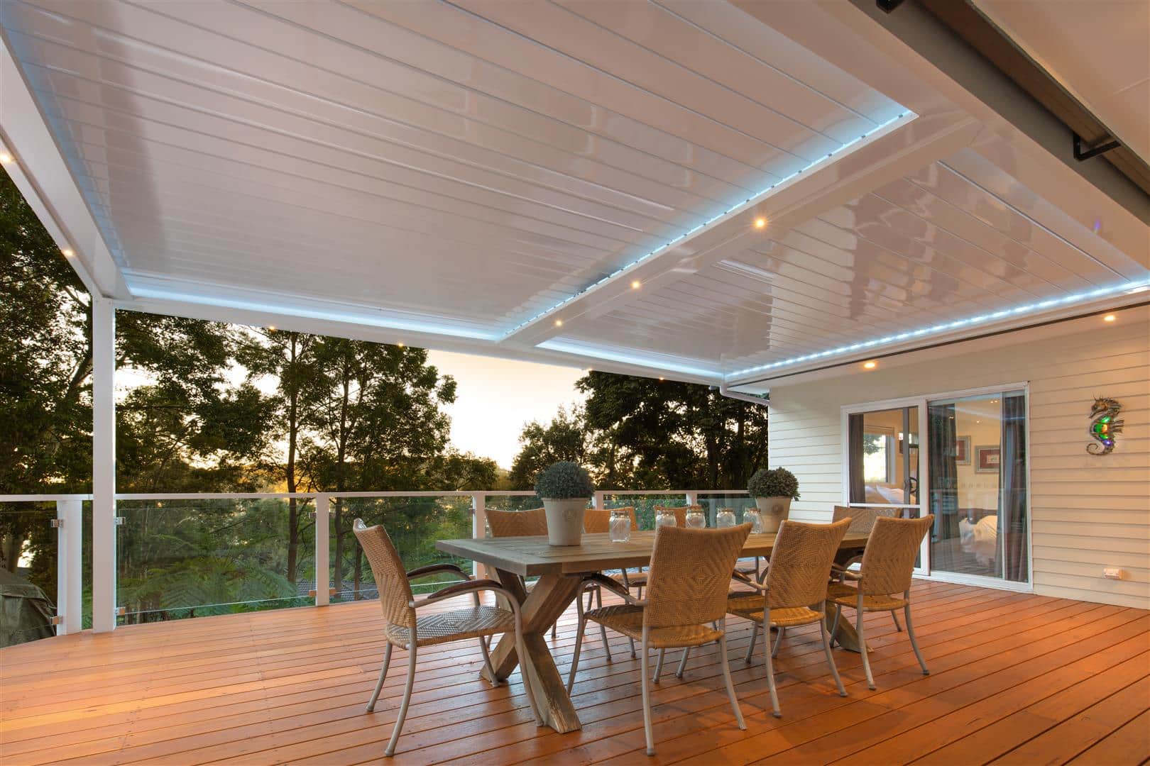 Closed louvres on the Bayview pergola deck.