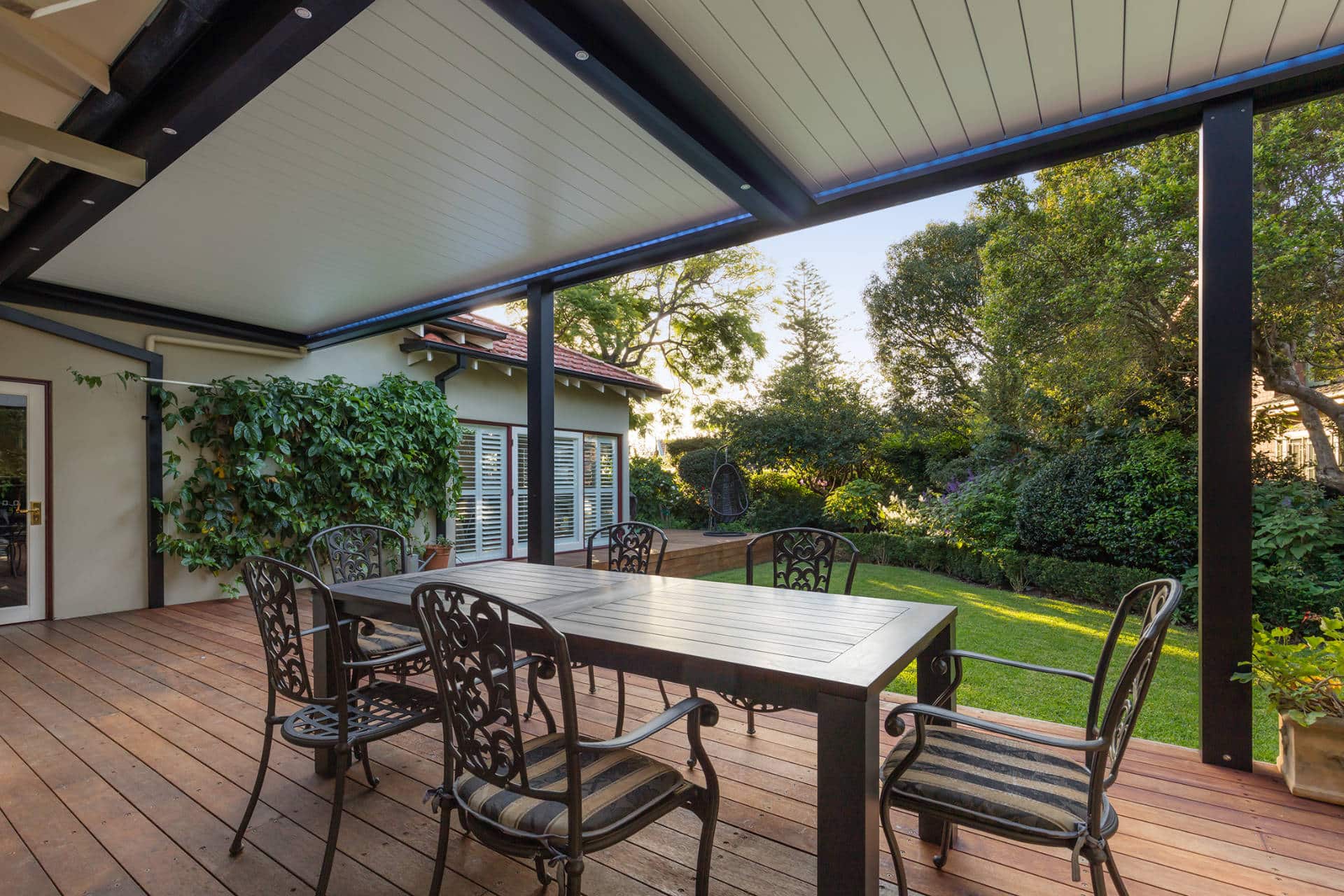 Chatswood pergola with closed roof louvres.