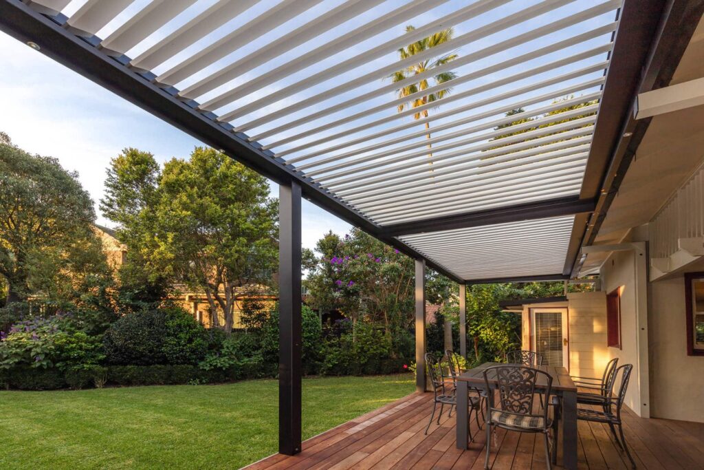 Chatswood pergola with open louvres.