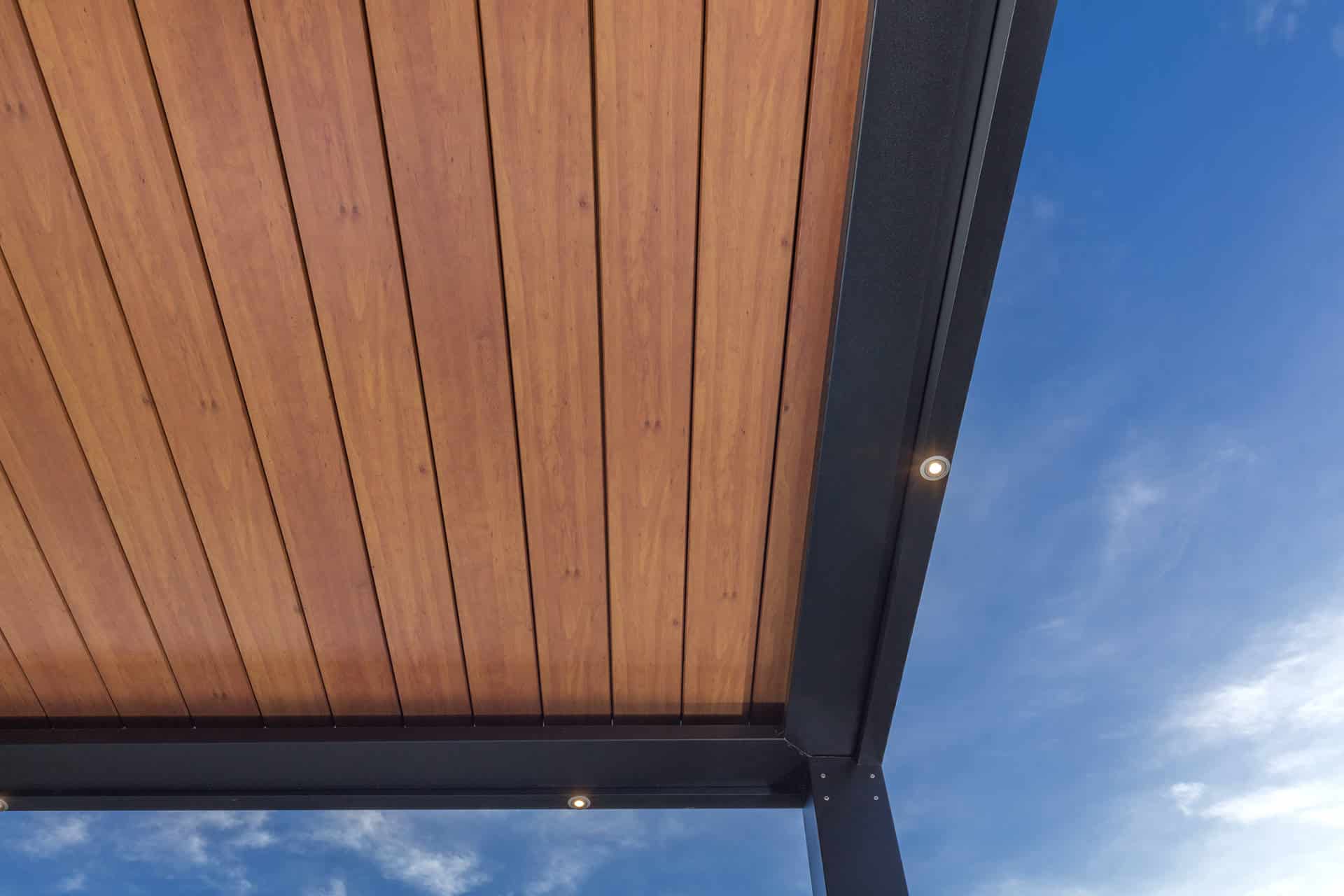 Close up of closed louvres on Kellyville pergola.