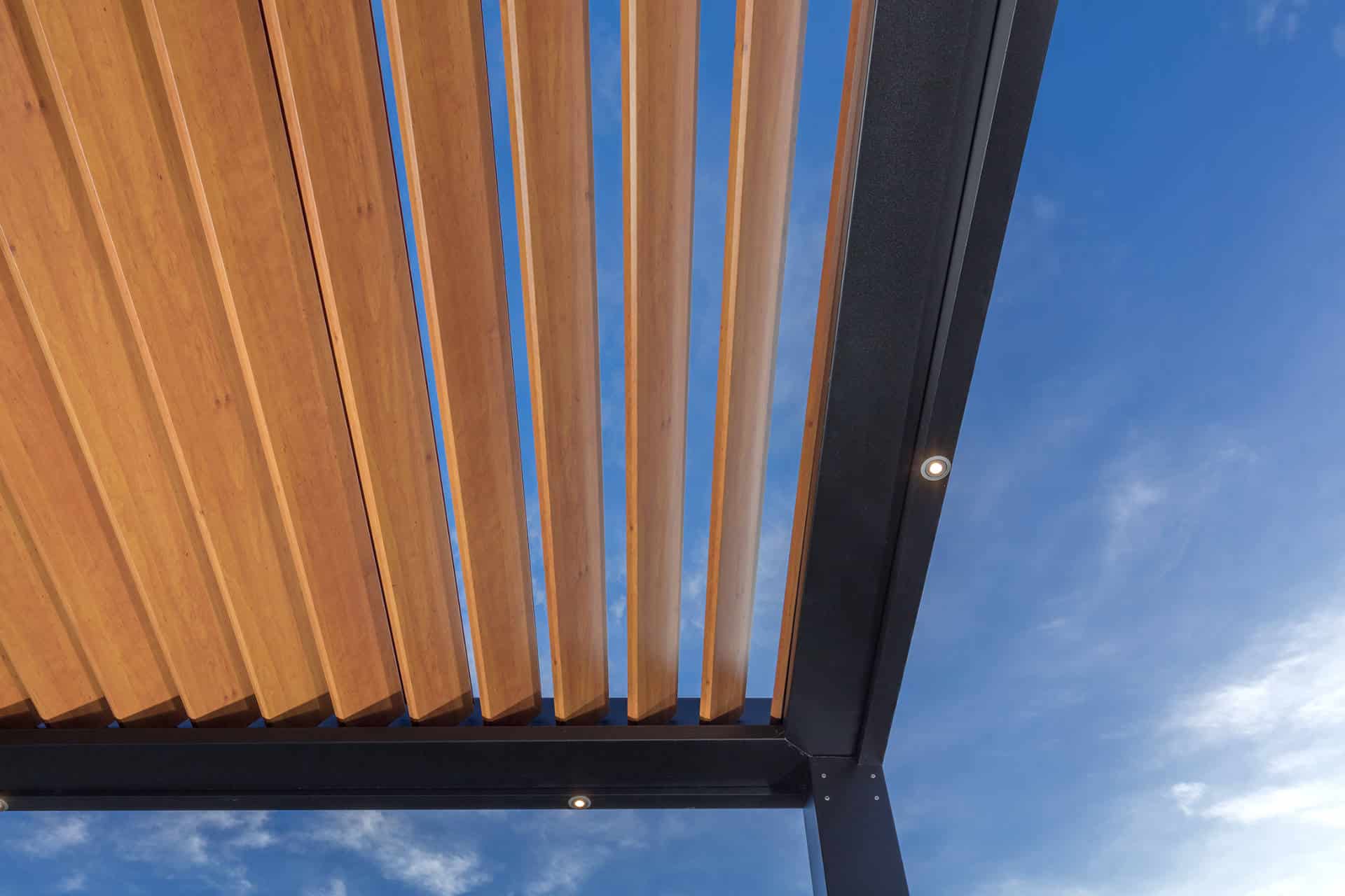 Close up of open louvres on Kellyville pergola.