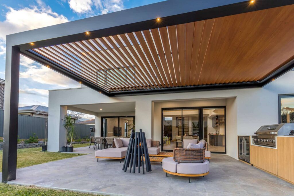 Furnished area under the Kellyville pergola.