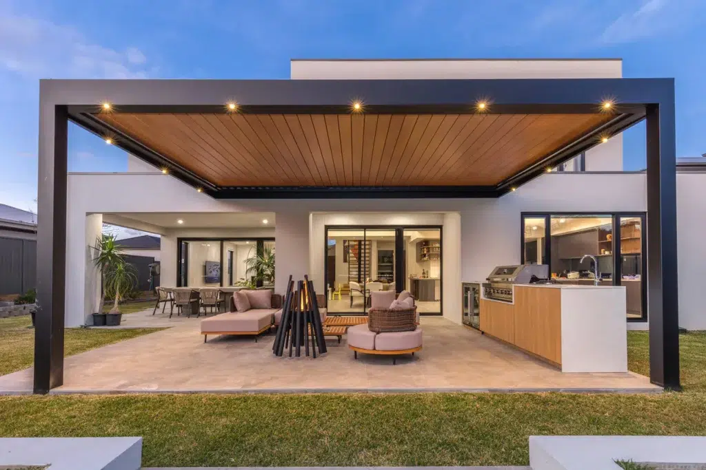 LED lights installed on Kellyville pergola construction.