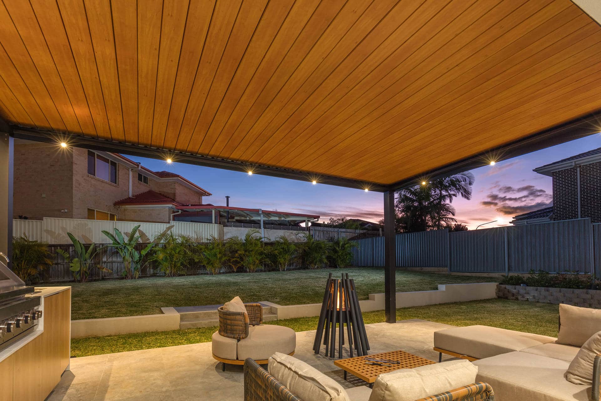 Close up of opening roof louvres on Kellyville pergola.