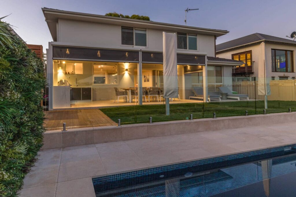 Manly Vale pergola from across the pool area.