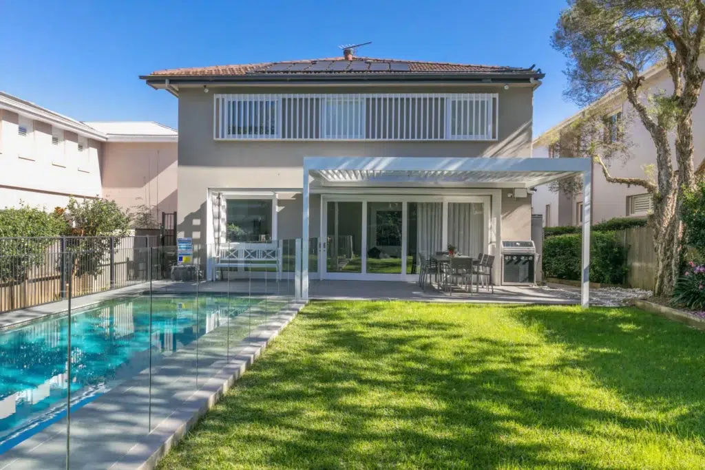 Far shot of the Riverview pergola.
