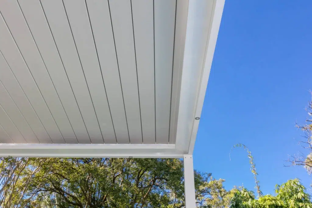 Close up of closed roof louvres on Riverview pergola.