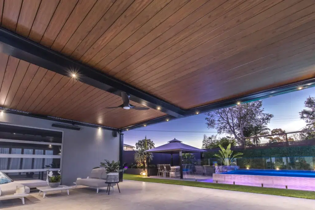 Inside the South Wentworthville pergola looking out at the yard.