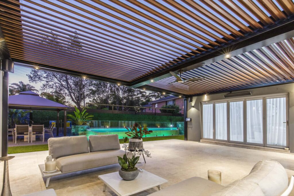 Open roof louvres on the South Wentworthville pergola.