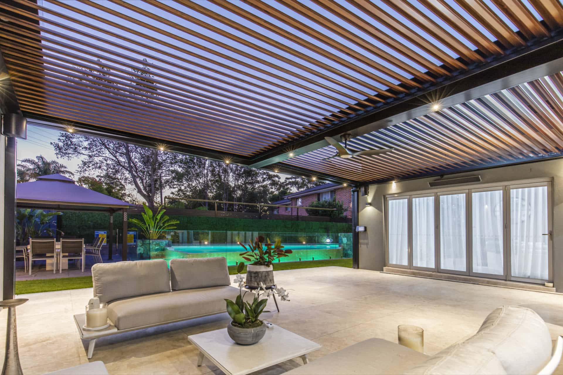 Open roof louvres on the South Wentworthville pergola.