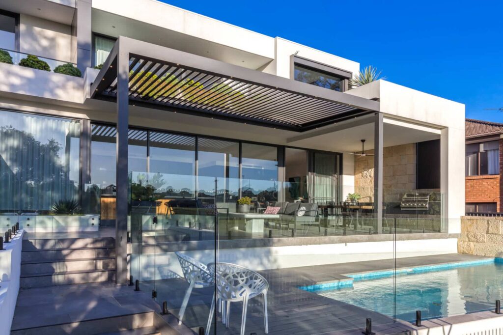 Tennyson Point pergola from across the pool area.