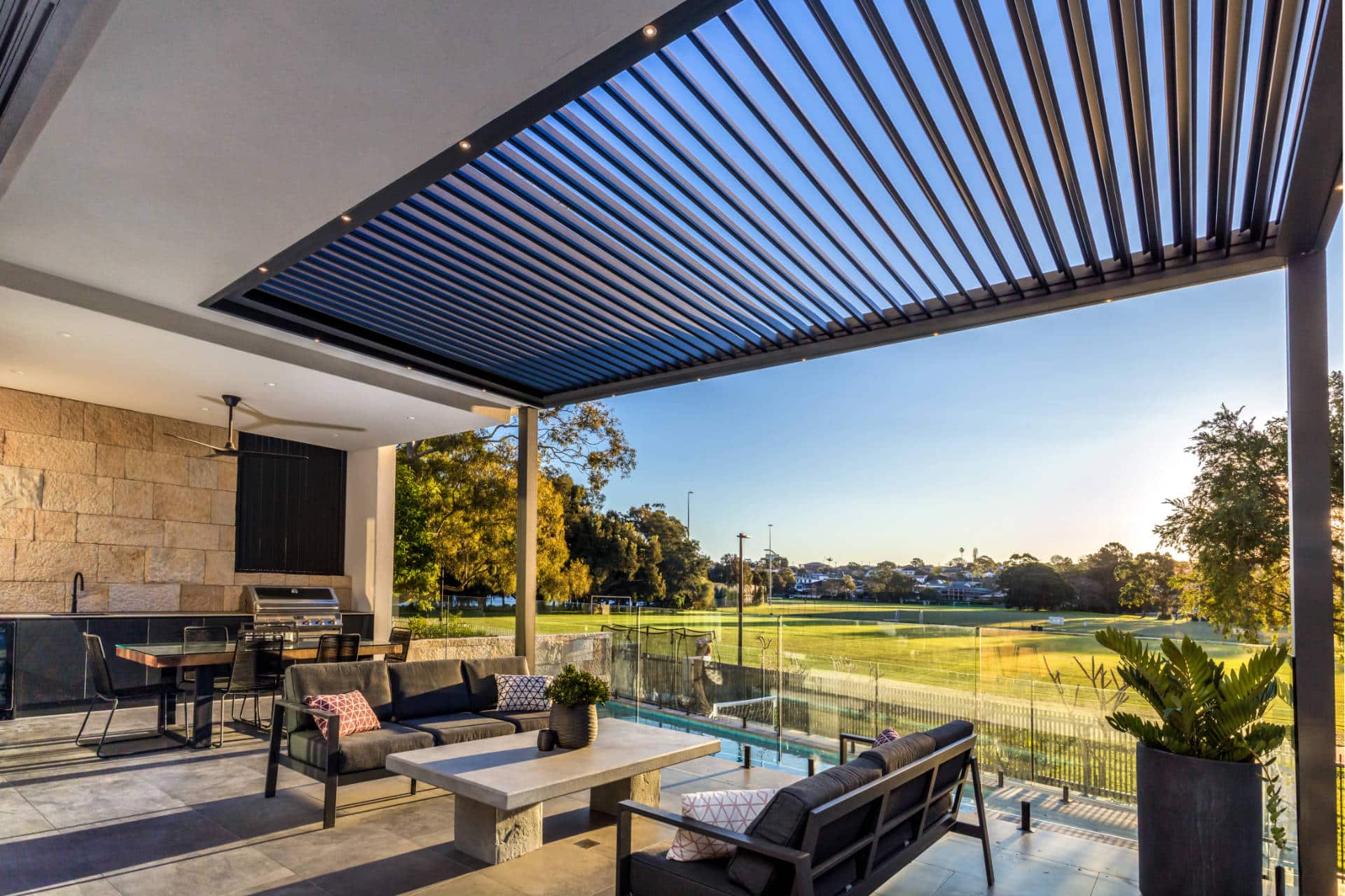 Open roof louvres on Tennyson Point pergola.