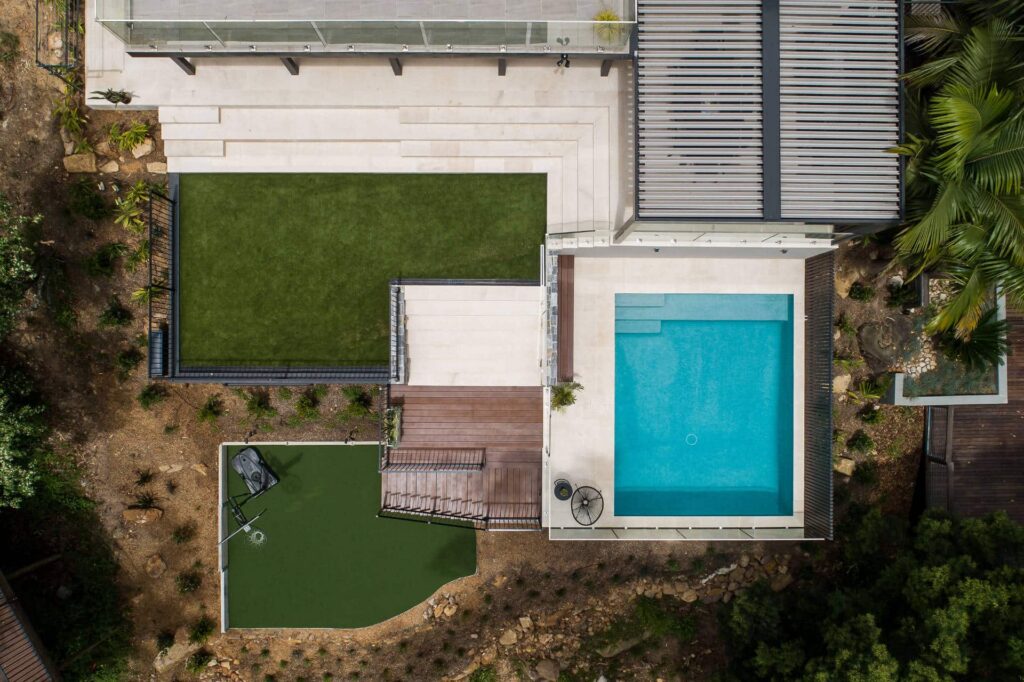 Drone photo of above the West Pymble pergola and swimming pool.