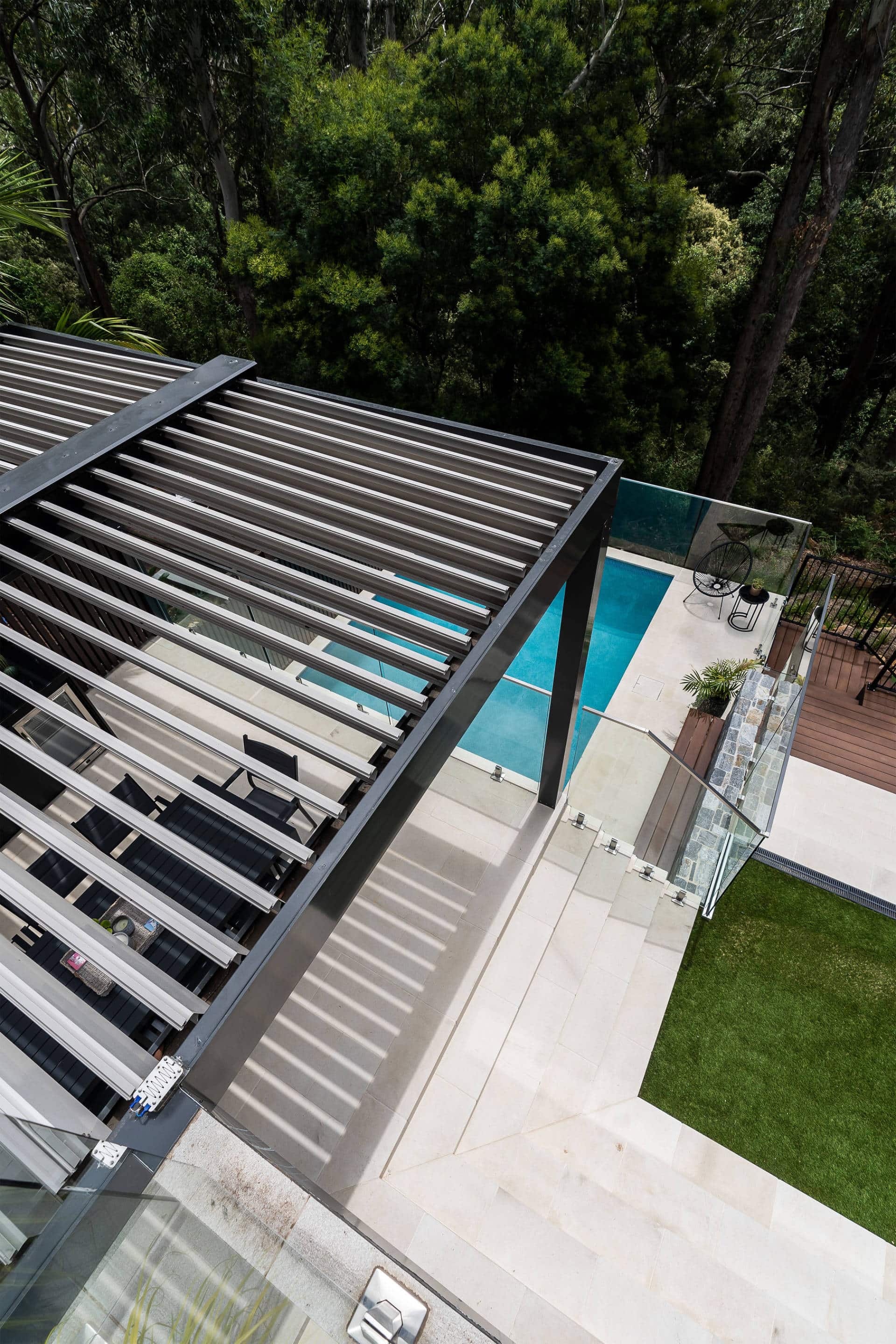 Top view of West Pymble pergola roof louvres.