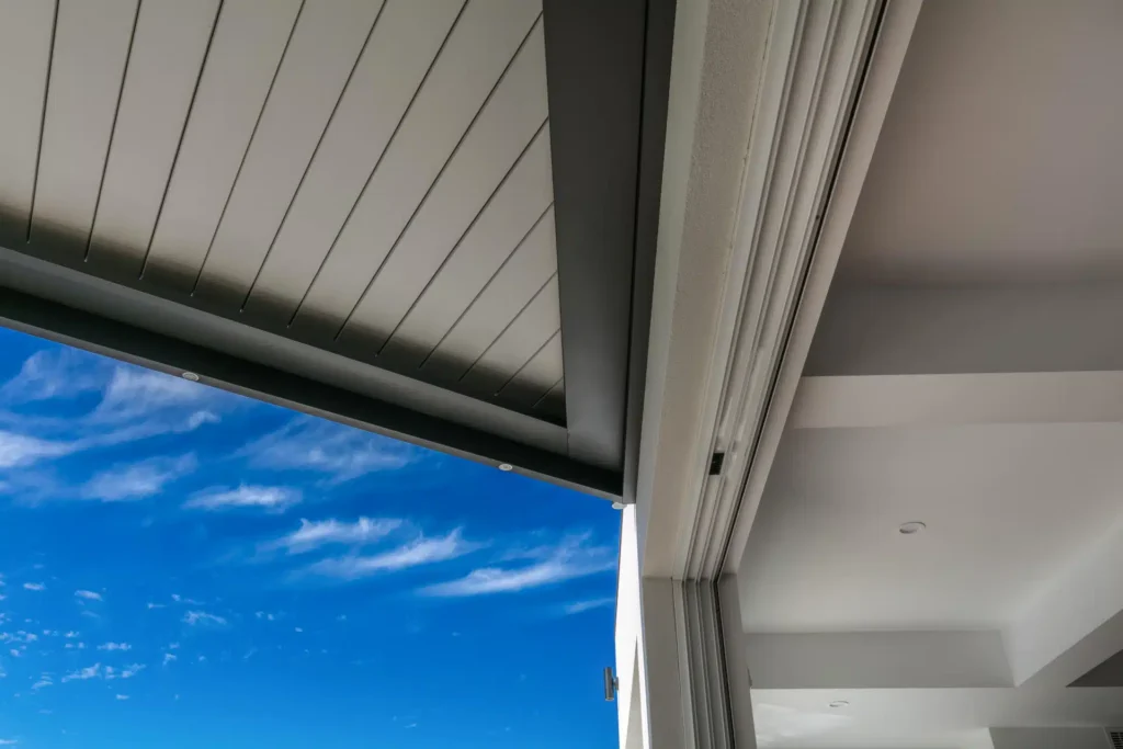 Close up of closed louvres on Frenchs Forest pergola.