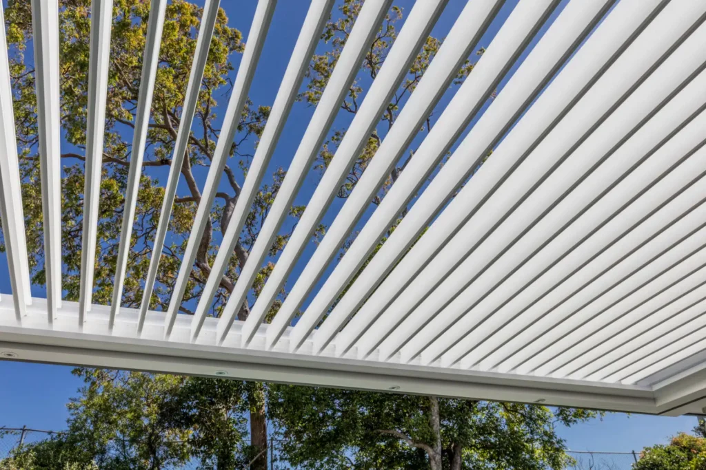 Opened louvres on Lane Cove pergola during the day.