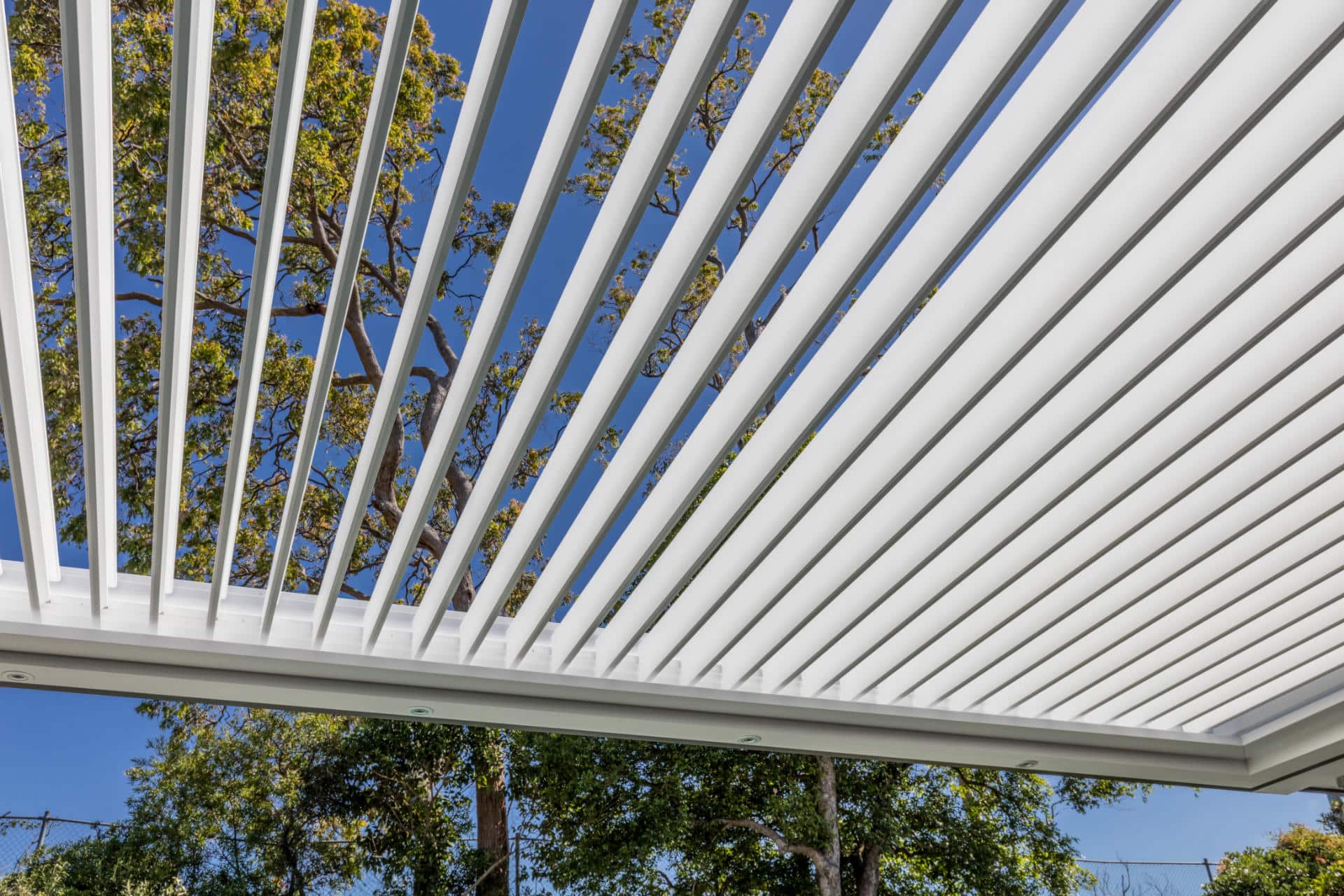Opened louvres on Lane Cove pergola during the day.
