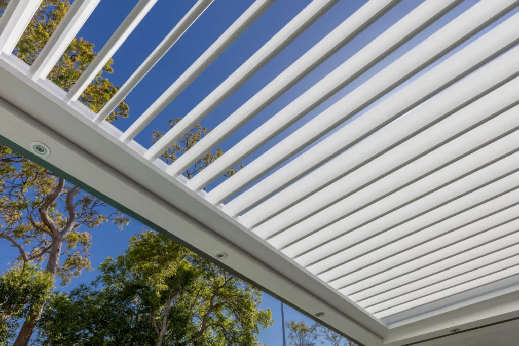 Opened louvres on Lane Cove pergola during the day.