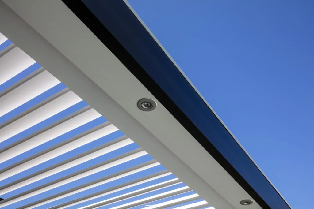 Close up of opened louvres on Lane Cove pergola.