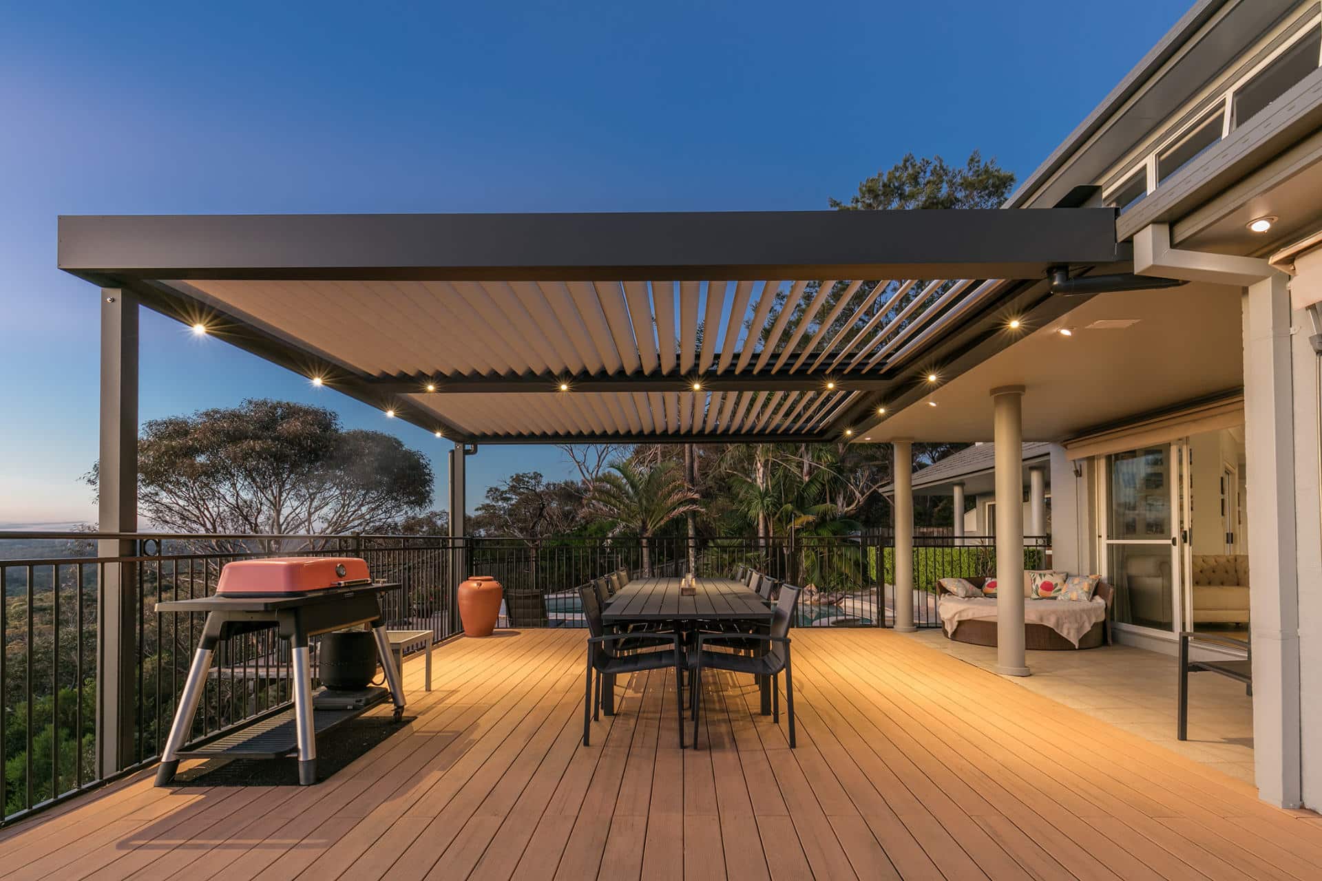 Photo of a Beacon Hill home with a new opening roof pergola with LED lights