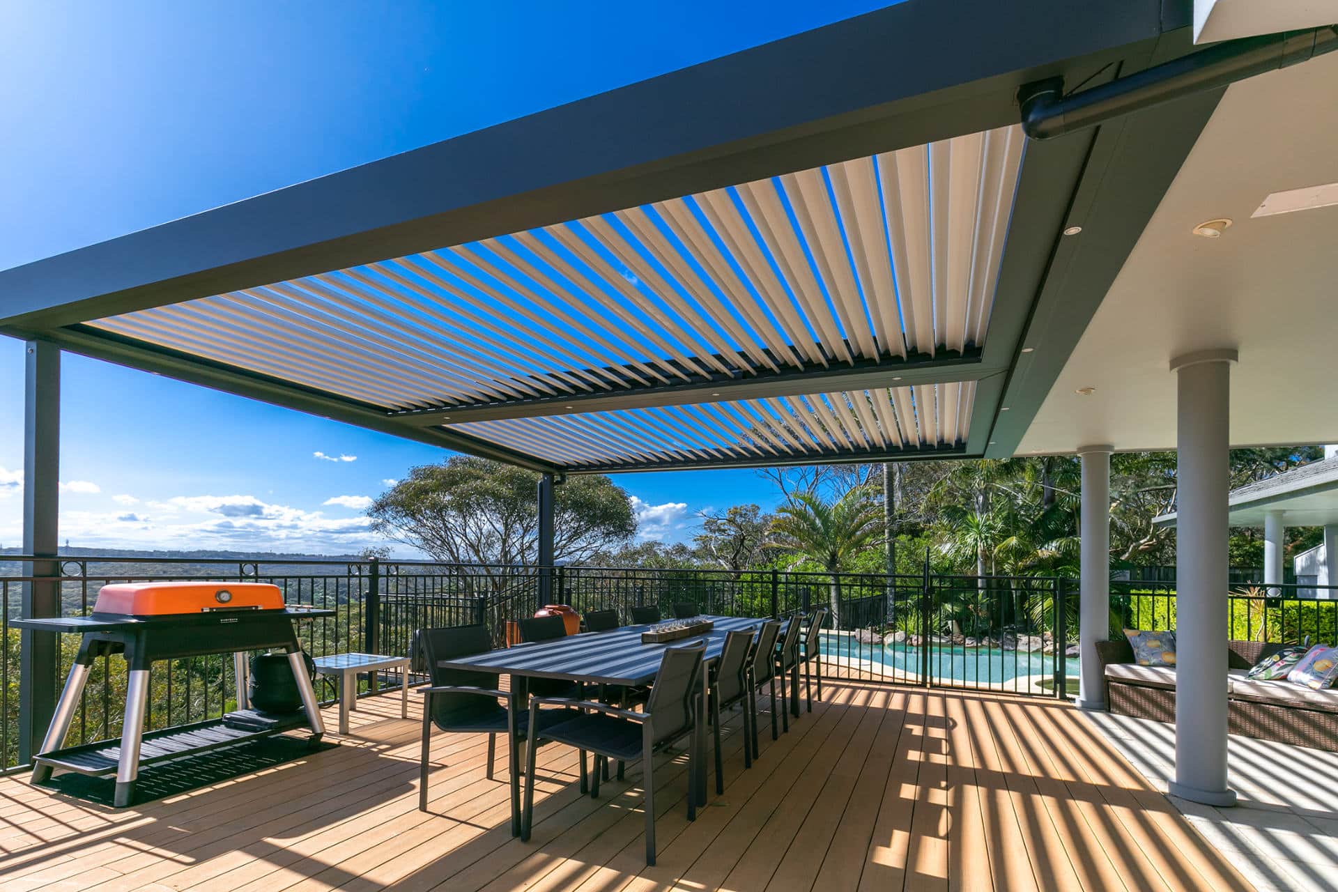 A Beacon Hill home with an up close photo of a new opening roof pergola