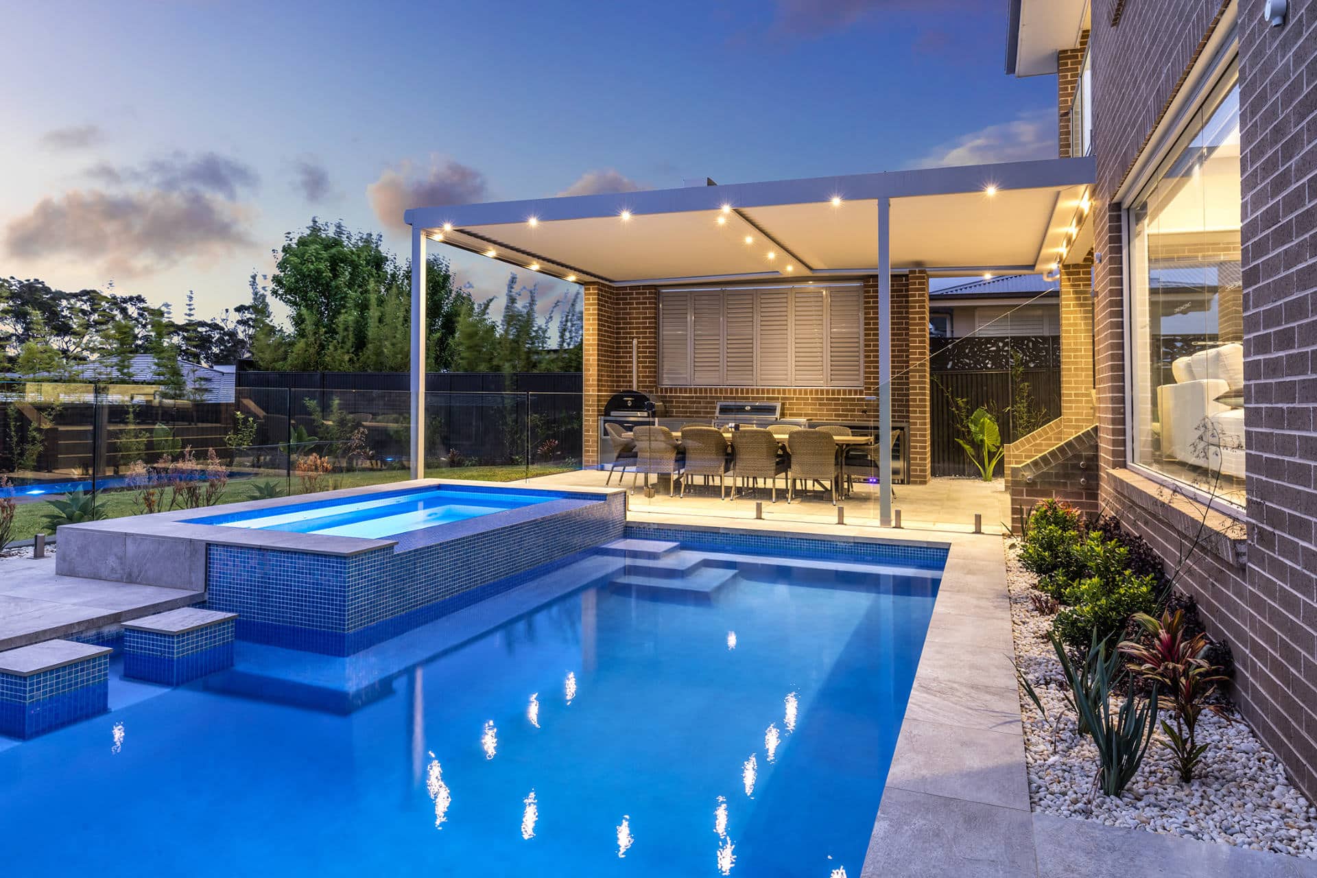 A North Kellyville home with new opening roof pergola with integrated LED lighting