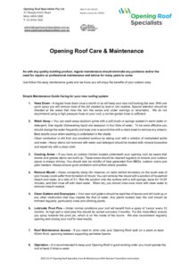 Opening Roof Specialists Care & Maintenance with Remote Transmitter Instructions
