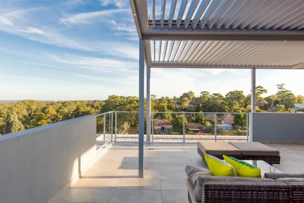 Opening roof system installed on rooftop balcony